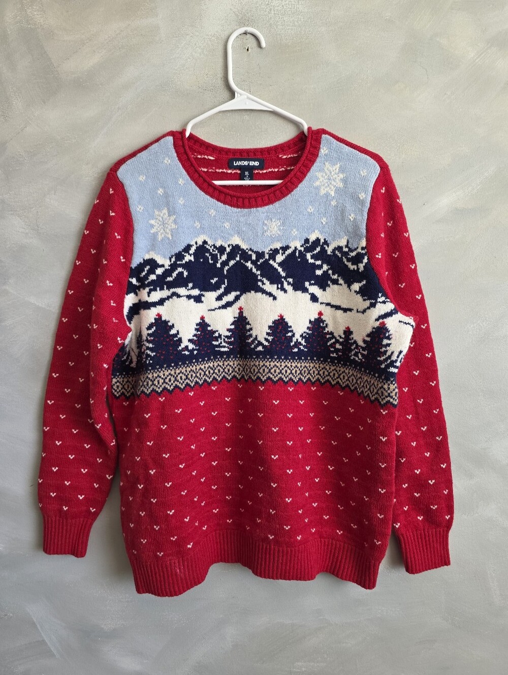 Après-Ski Winter Alpine Lands' End Scenic Winter Cotton Wool Sweater Sz 18 Women